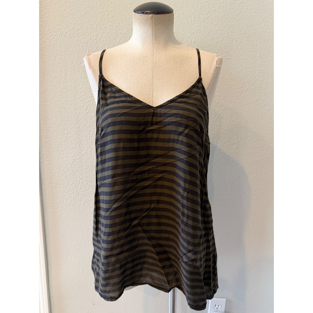 Old Navy Womens Cami Tank Top M Black Brown Striped V-Neck Open Back Rayon
